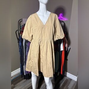 NWT Madewell Poplin V-Neck Bubble-Sleeve Mini Dress Size 14